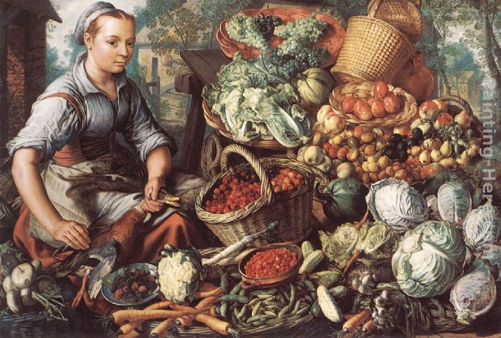Market Woman with Fruit, Vegetables and Poultry